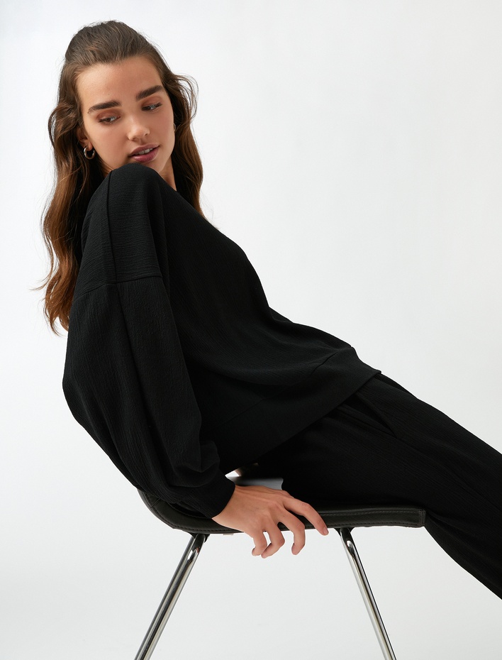  Uzun Kollu Tişört Fitilli Bisiklet Yaka