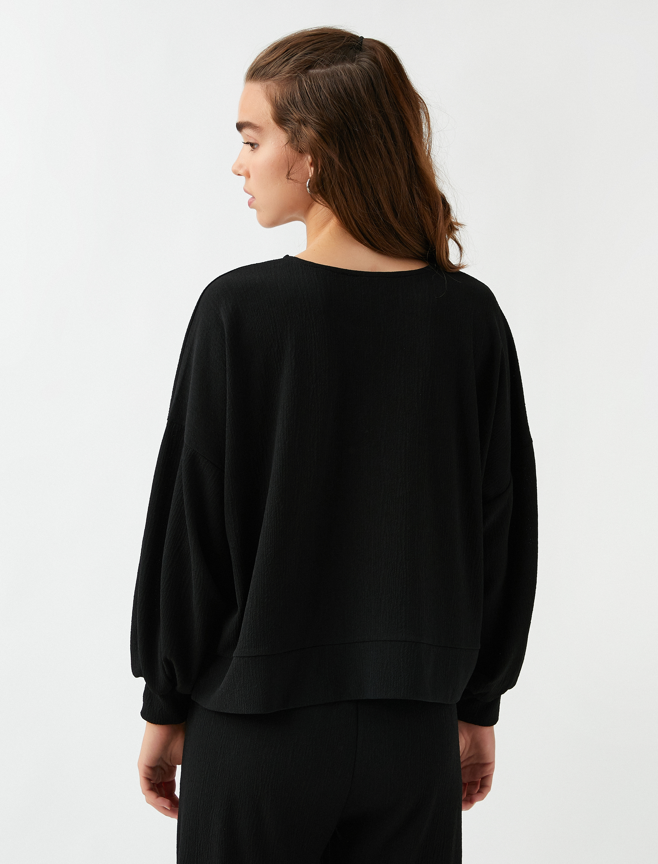   Uzun Kollu Tişört Fitilli Bisiklet Yaka