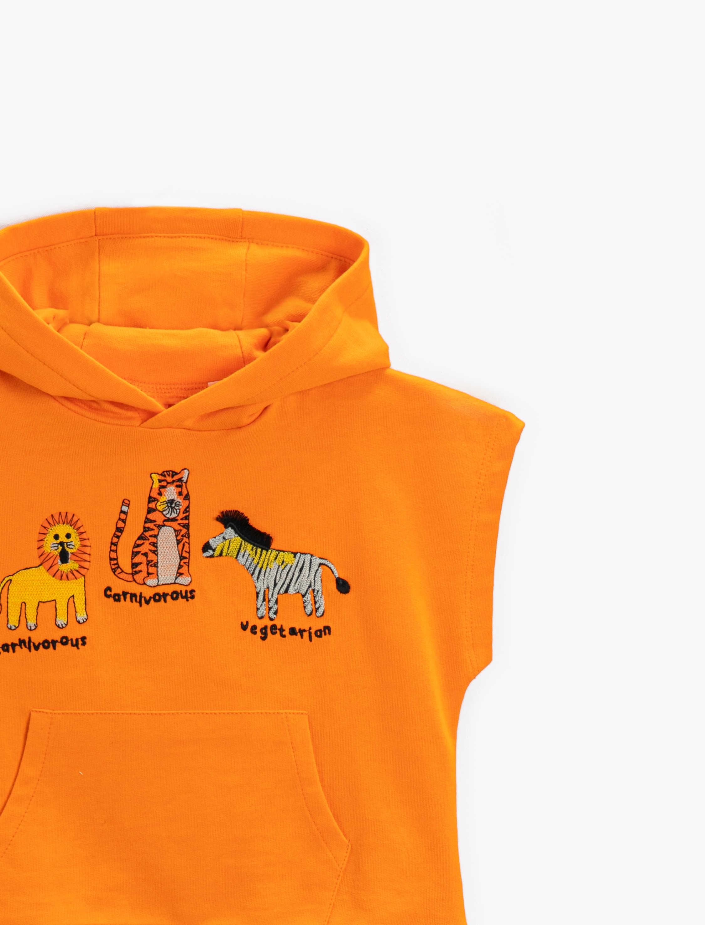  Erkek Bebek Hayvan Baskılı Kolsuz Kanguru Cepli Kapüşonlu Sweatshirt Pamuklu