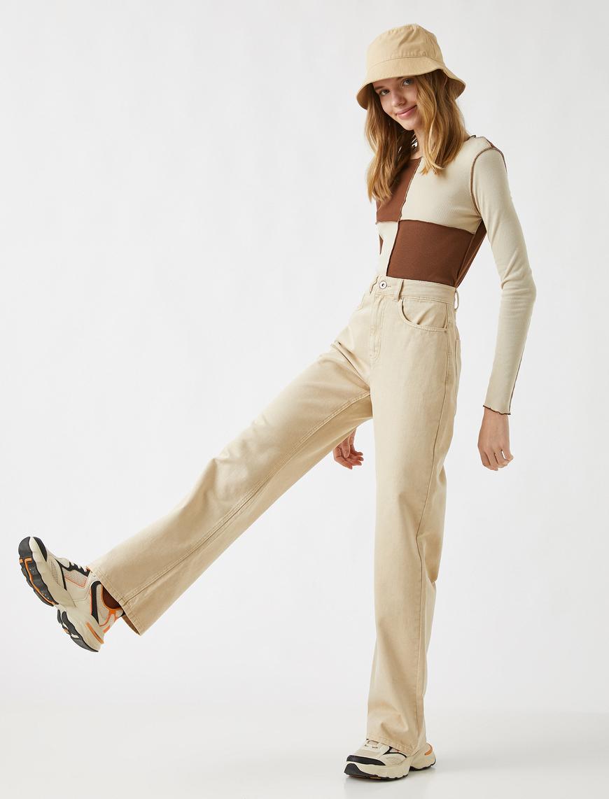   Yüksek Bel Bol Paça Kot Pantolon  - Wide Leg
