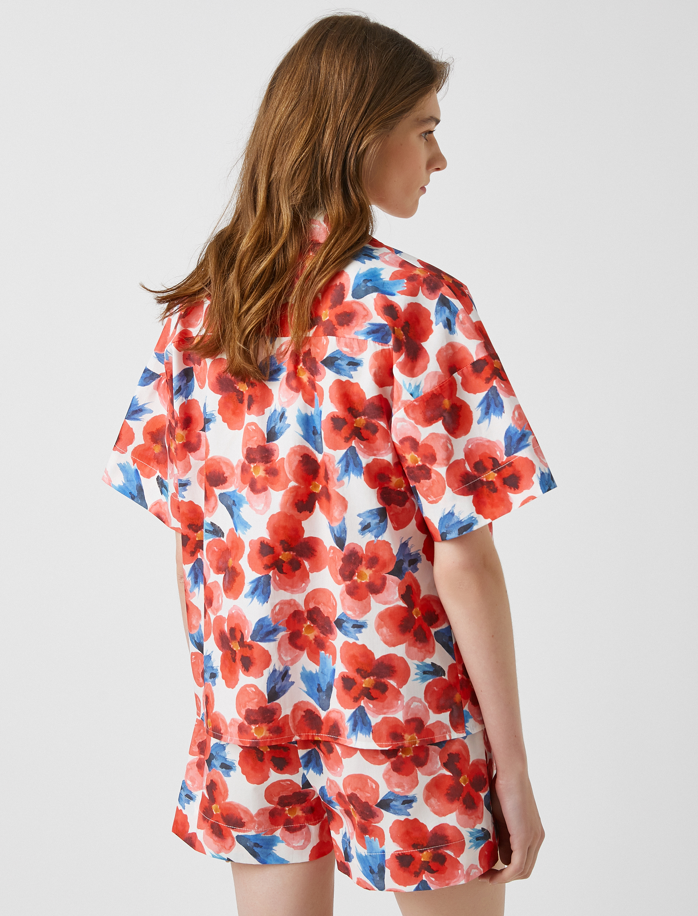   Çiçekli Gömlek Kısa Kollu Pamuklu