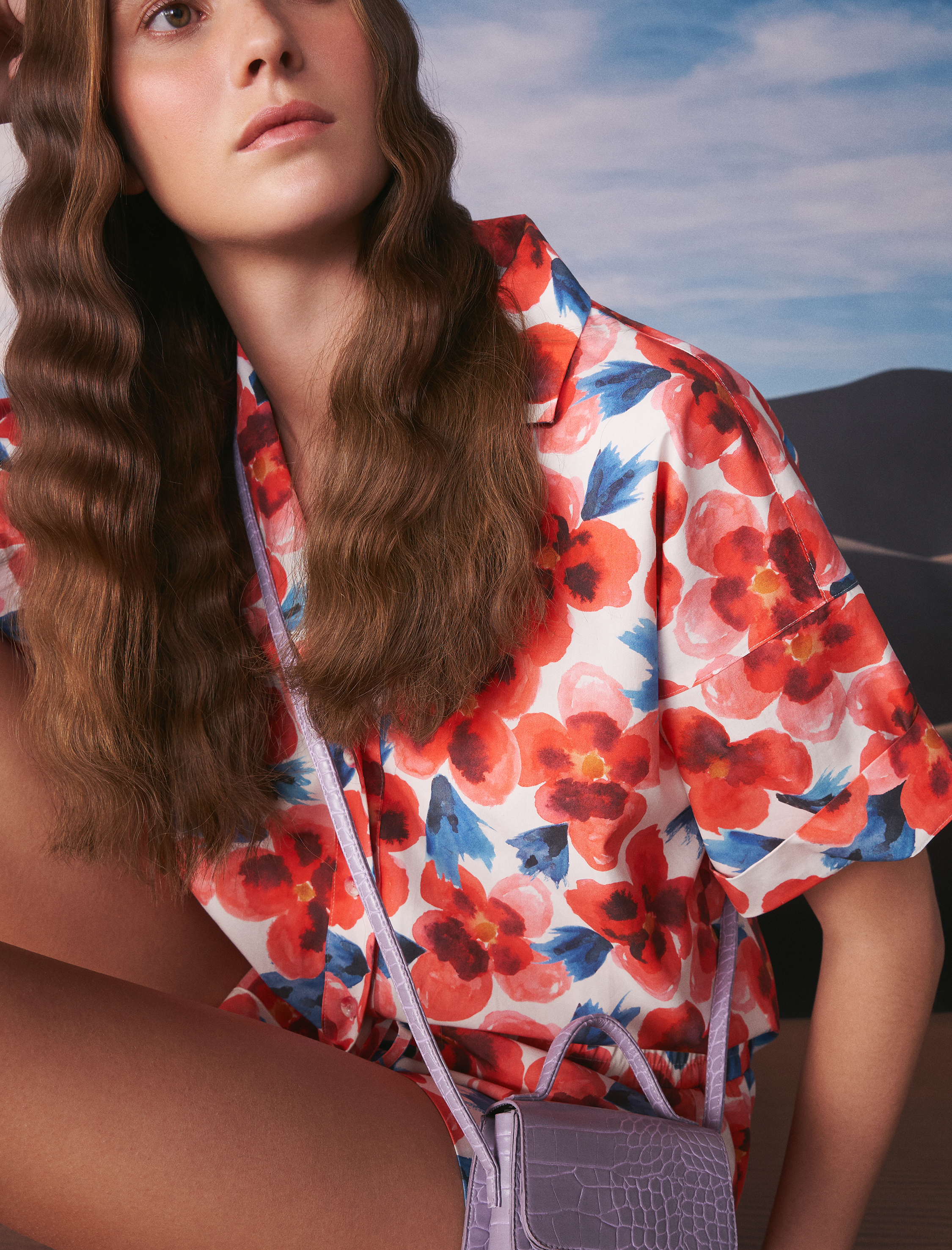   Çiçekli Gömlek Kısa Kollu Pamuklu