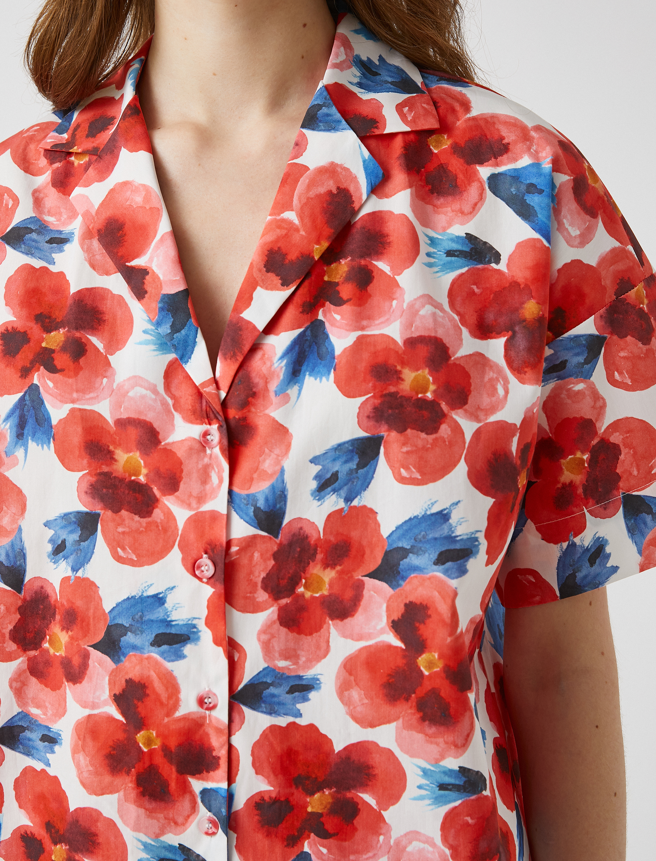   Çiçekli Gömlek Kısa Kollu Pamuklu