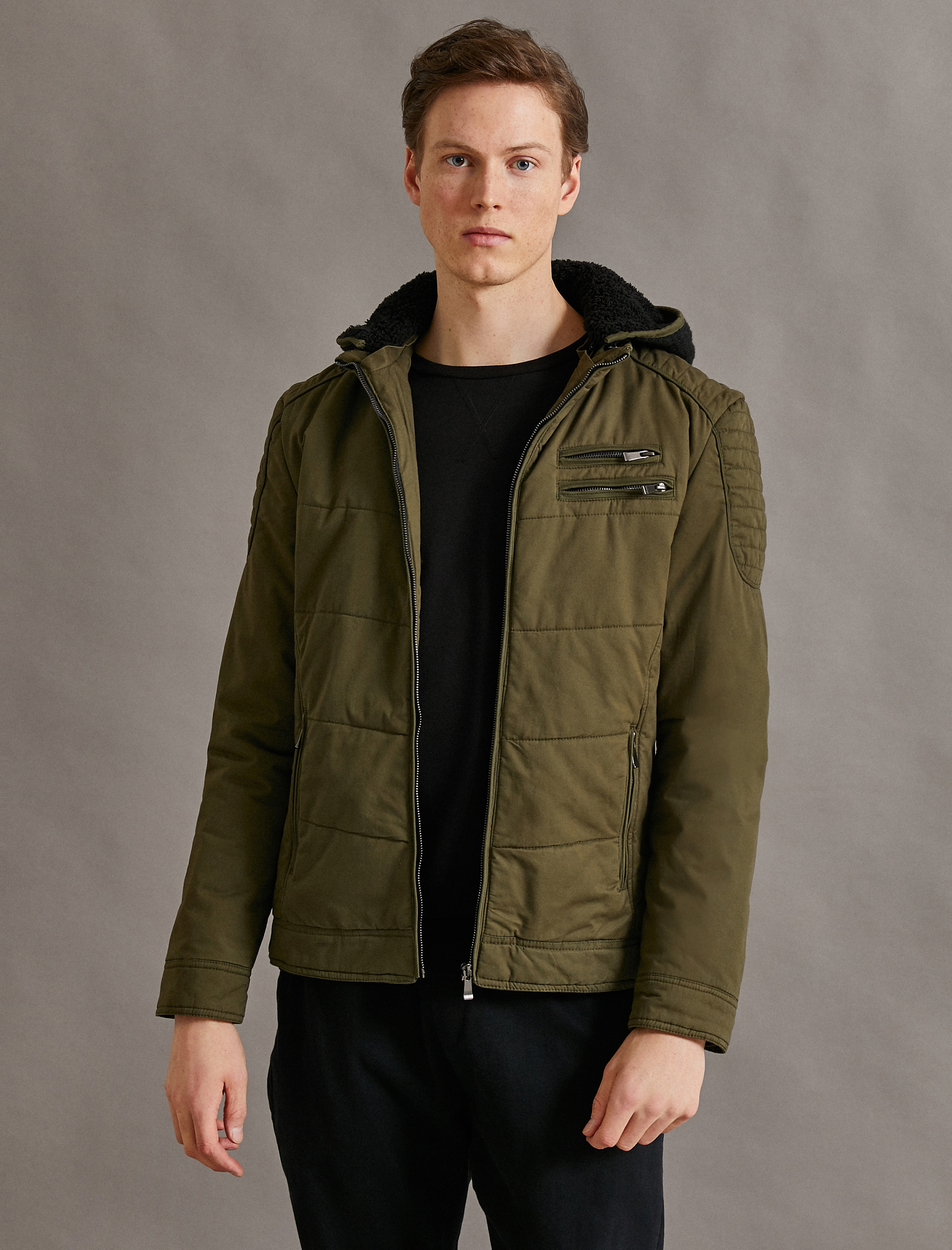   Kapüşonlu Ceket Fermuar Detaylı Pamuklu