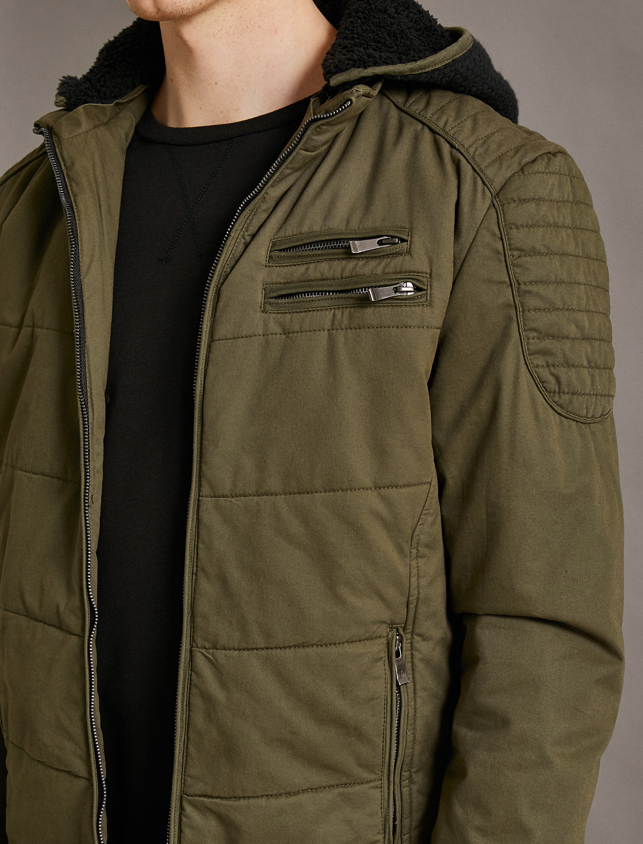   Kapüşonlu Ceket Fermuar Detaylı Pamuklu