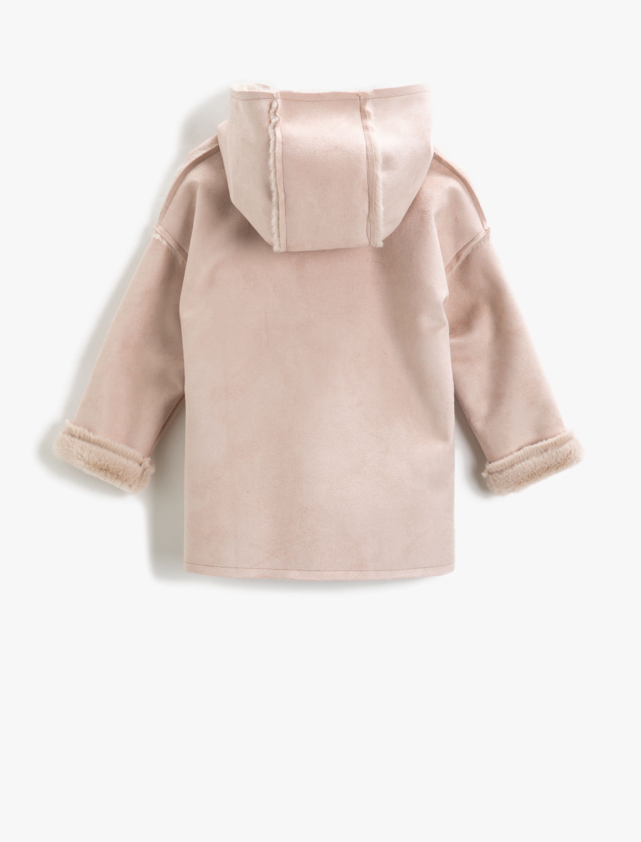  Kız Çocuk Süet Kapüşonlu Kaban İçi Suni Kürklü