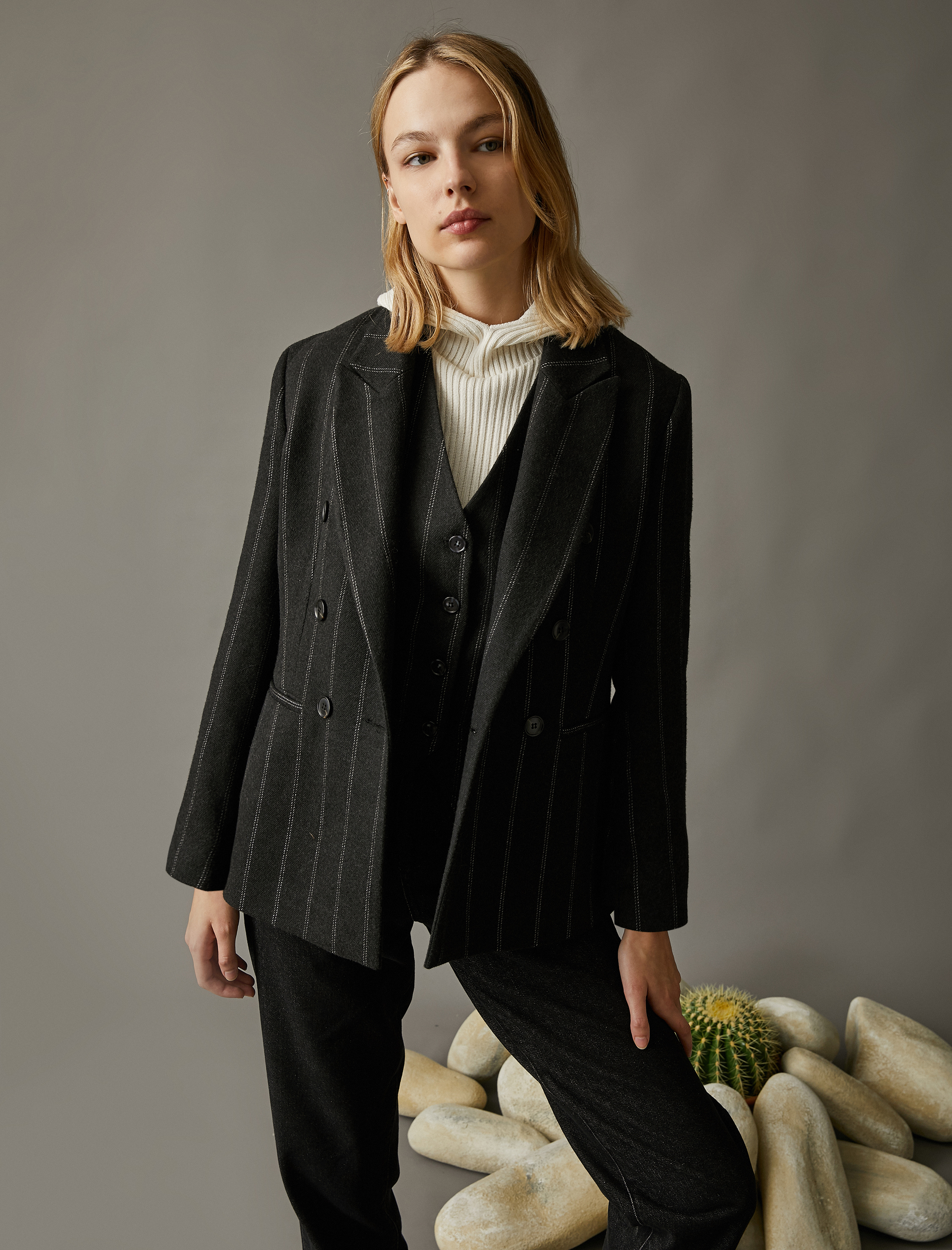   Çizgili Blazer Ceket