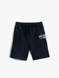 Şort Beli Lastikli Baskılı Cepli Pamuklu