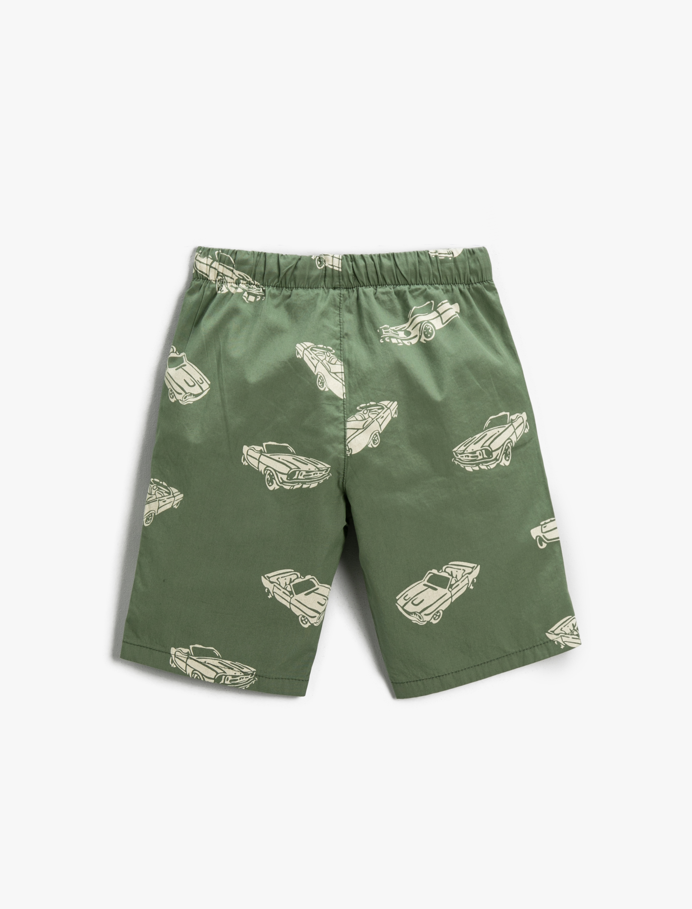  Erkek Çocuk Beli Bağcıklı Araba Baskılı Şort Pamuklu Cepli