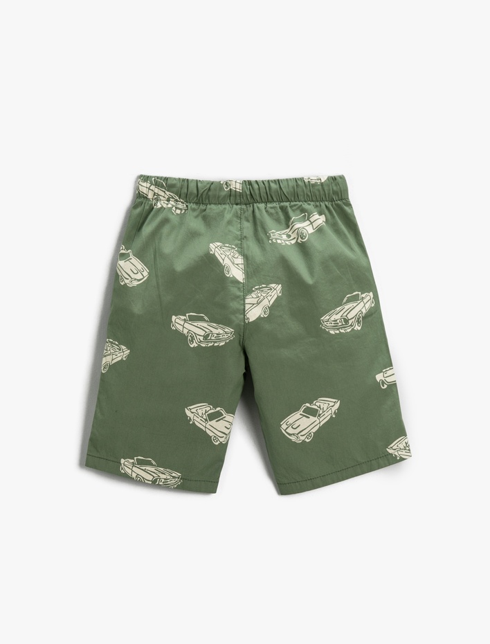 Erkek Çocuk Beli Bağcıklı Araba Baskılı Şort Pamuklu Cepli