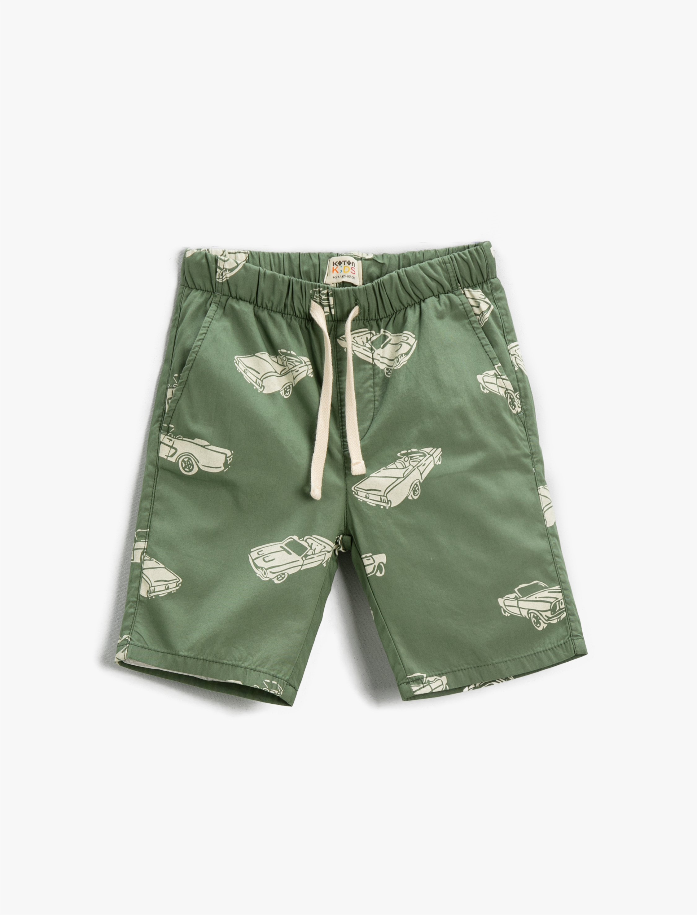  Erkek Çocuk Beli Bağcıklı Araba Baskılı Şort Pamuklu Cepli