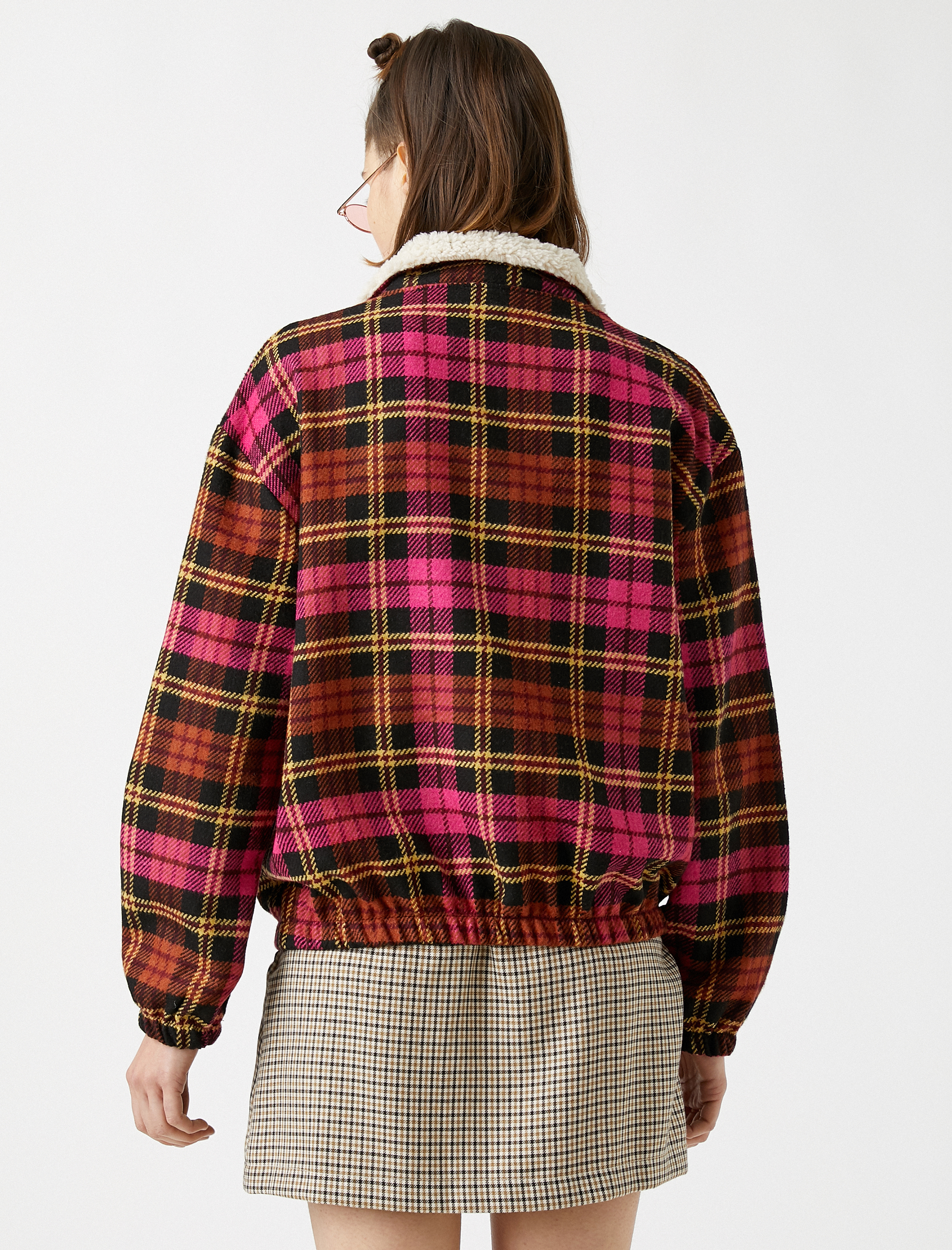   Suni Kürk Detaylı Ekose Fermuarlı Gömlek