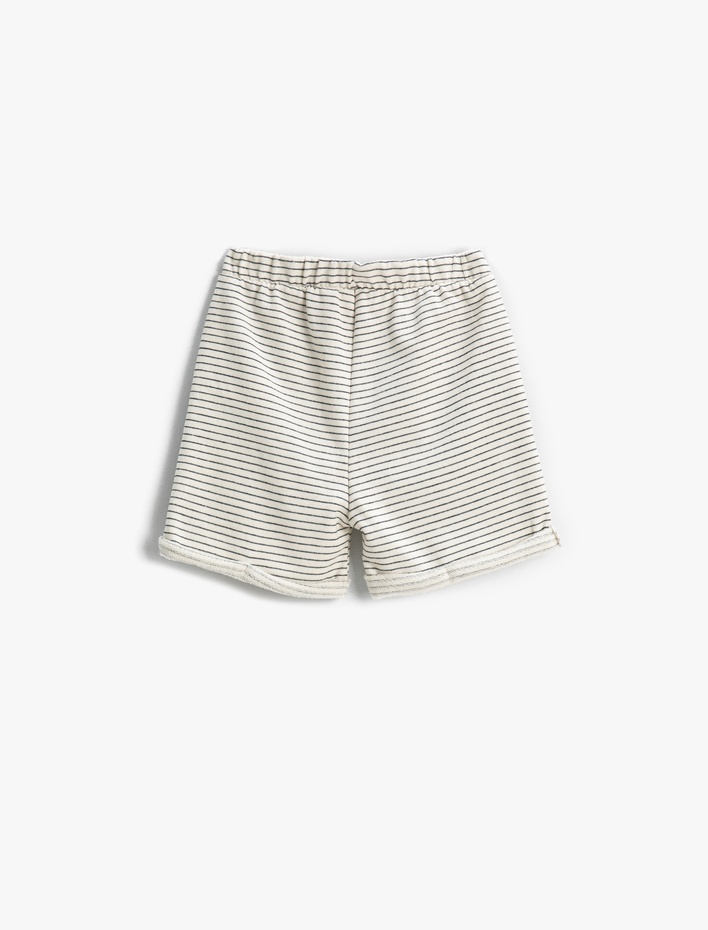 Erkek Bebek Çizgili Şort Beli Bağcıklı Cepli Diz Üstü Pamuklu