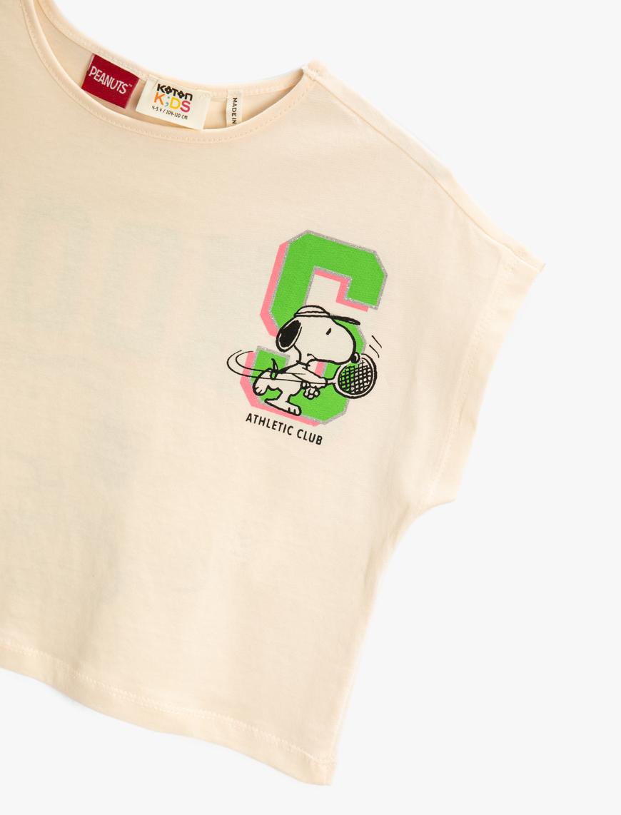  Kız Çocuk Sırtı Snoopy Baskılı Crop Tişört Lisanslı  Pamuklu
