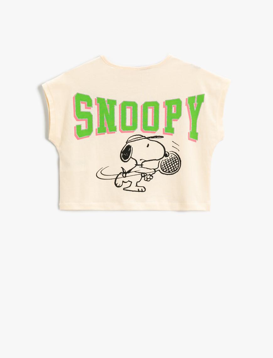  Kız Çocuk Sırtı Snoopy Baskılı Crop Tişört Lisanslı  Pamuklu