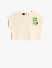 Sırtı Snoopy Baskılı Crop Tişört Lisanslı  Pamuklu