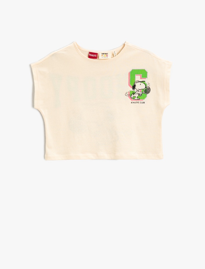 Kız Çocuk Sırtı Snoopy Baskılı Crop Tişört Lisanslı  Pamuklu