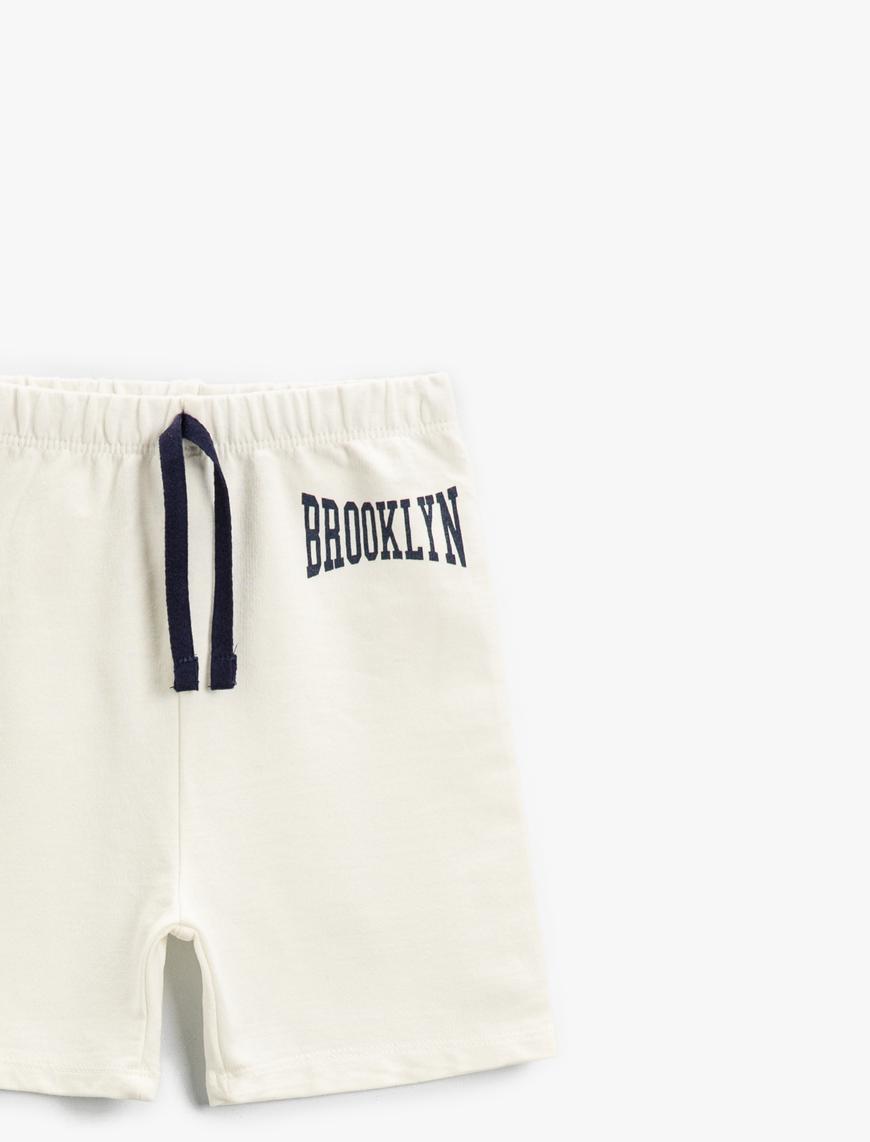  Erkek Bebek Brooklyn Baskılı Belden Bağlamalı Şort Pamuklu