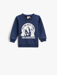 Sweatshirt Uzun Kollu Baskılı Bisiklet Yaka Pamuklu