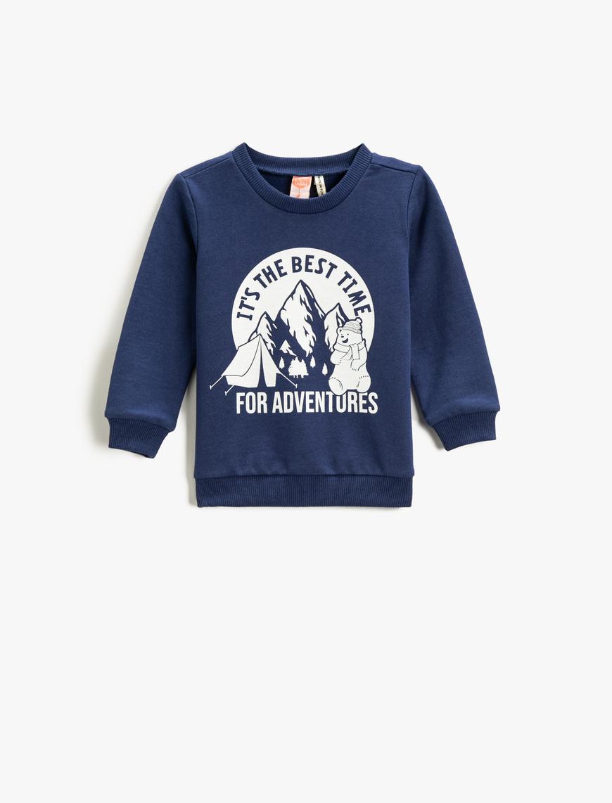  Erkek Bebek Sweatshirt Uzun Kollu Baskılı Bisiklet Yaka Pamuklu