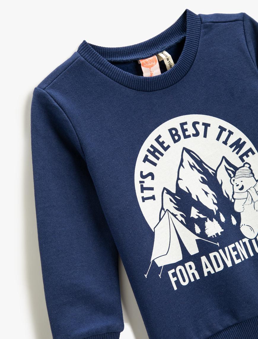  Erkek Bebek Sweatshirt Uzun Kollu Baskılı Bisiklet Yaka Pamuklu