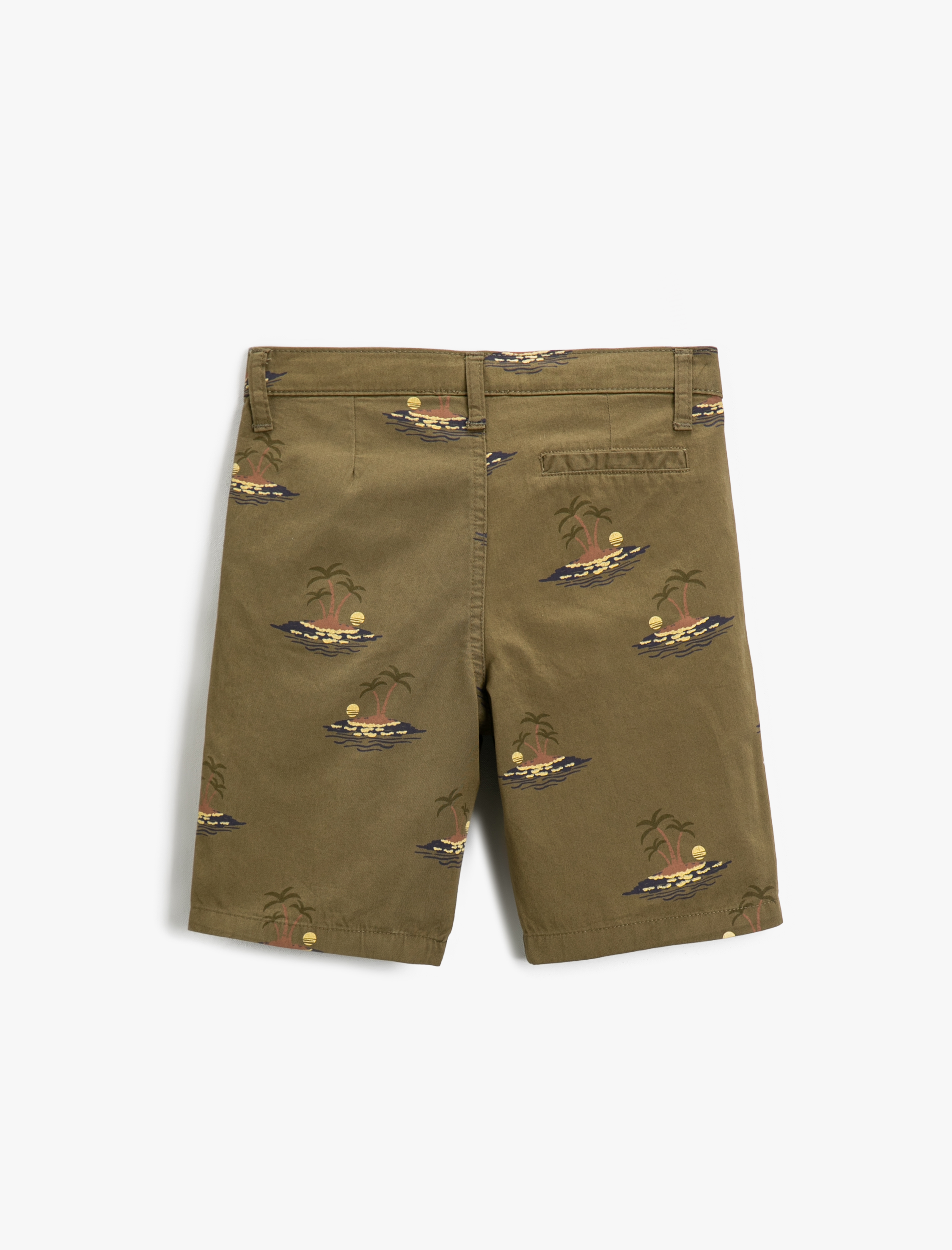  Erkek Çocuk Palmiye Baskılı Slim Diz Üstü Cepli Şort Düğmeli