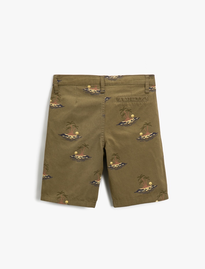 Erkek Çocuk Palmiye Baskılı Slim Diz Üstü Cepli Şort Düğmeli