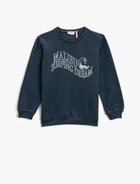 Slogan Baskılı Sweatshirt Bisiklet Yaka