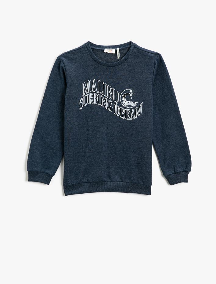 Erkek Çocuk Slogan Baskılı Sweatshirt Bisiklet Yaka