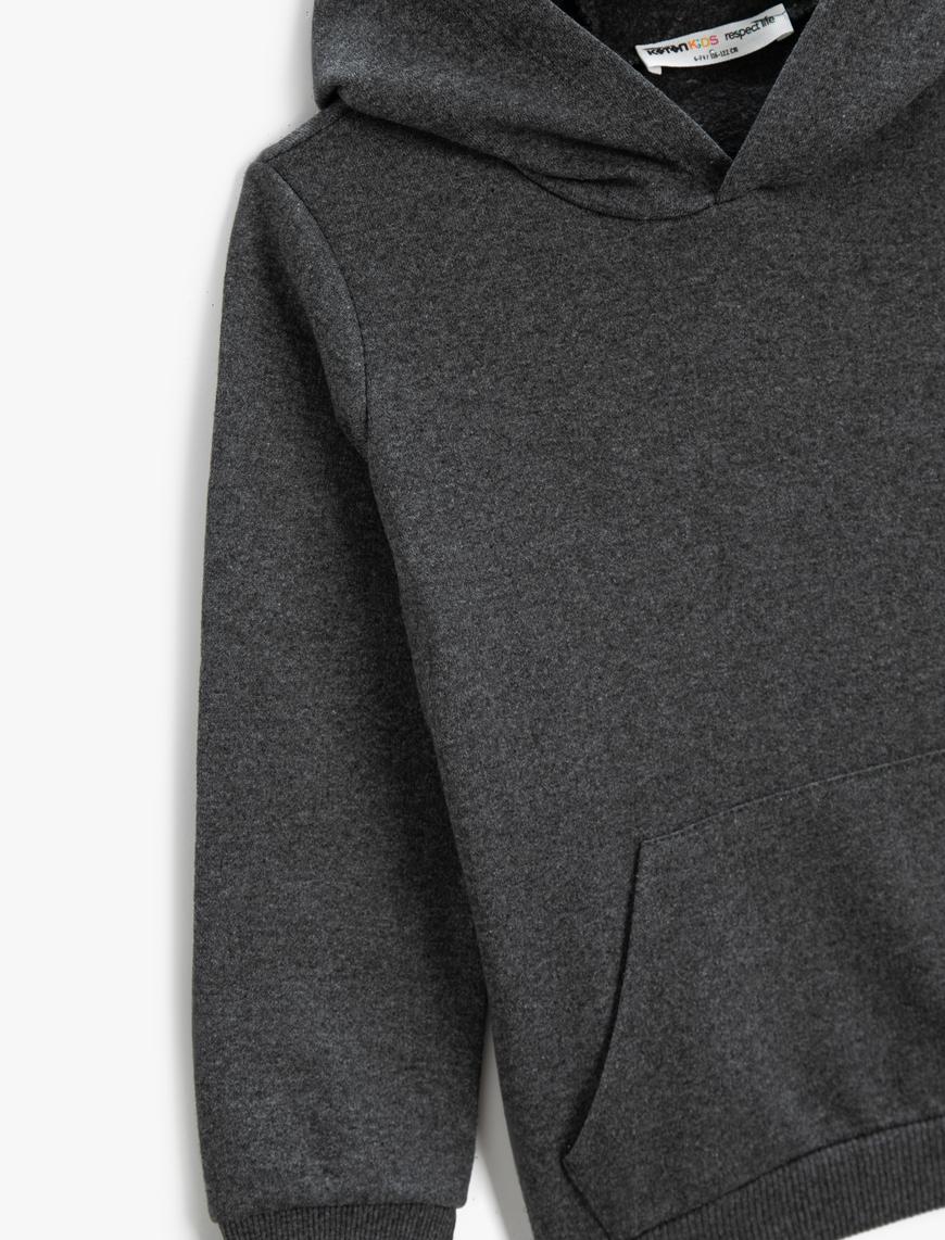  Erkek Çocuk Basic Sweatshirt Kapüşonlu