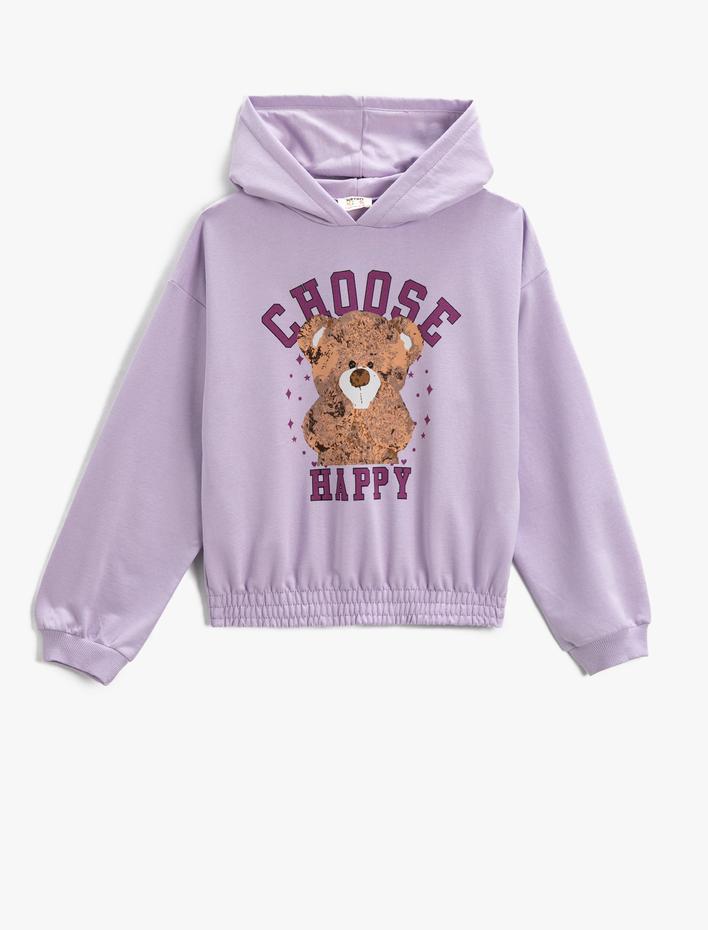 Kız Çocuk Kapüşonlu Baskılı Sweatshirt Uzun Kollu