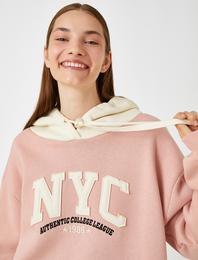 Oversize Kolej Sweatshirt Kapüşonlu Cepli Baskılı İçi Polarlı