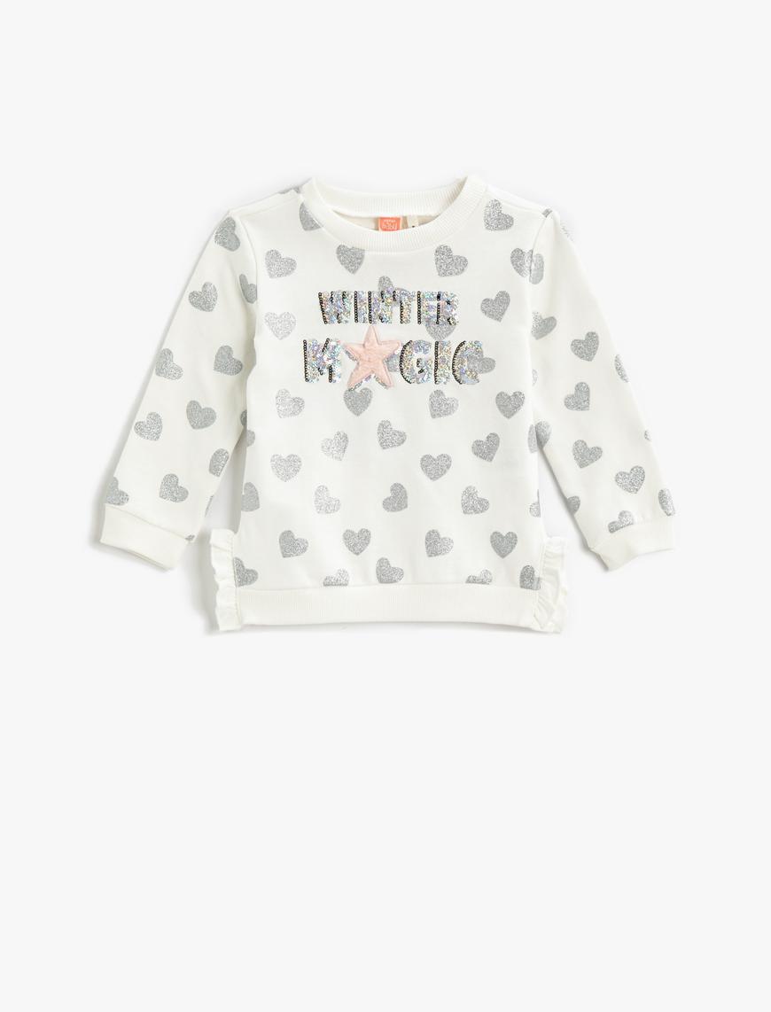  Kız Bebek Puantiyeli Baskılı Sweatshirt Pamuklu