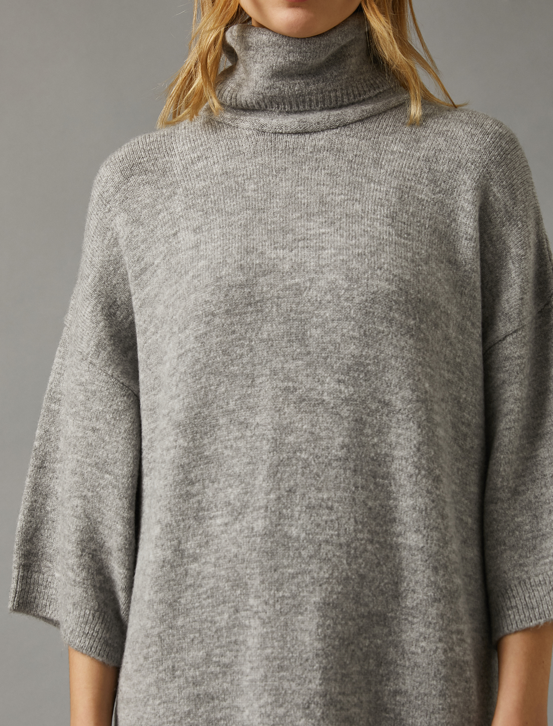   Yarasa Kollu Balıkçı Yaka Uzun Triko Elbise