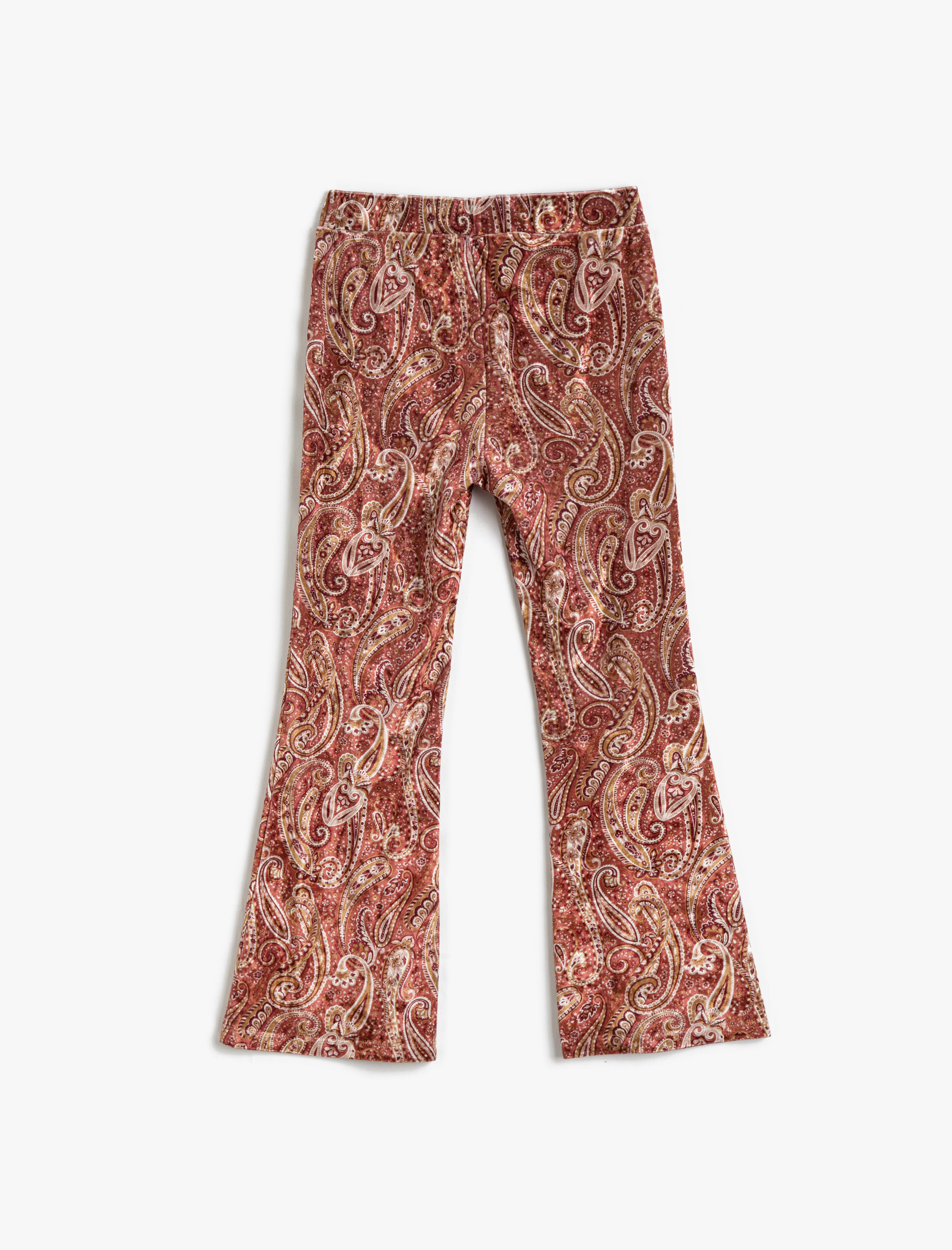  Kız Çocuk Bol Paça Pantolon Şal Desenli Beli Lastikli