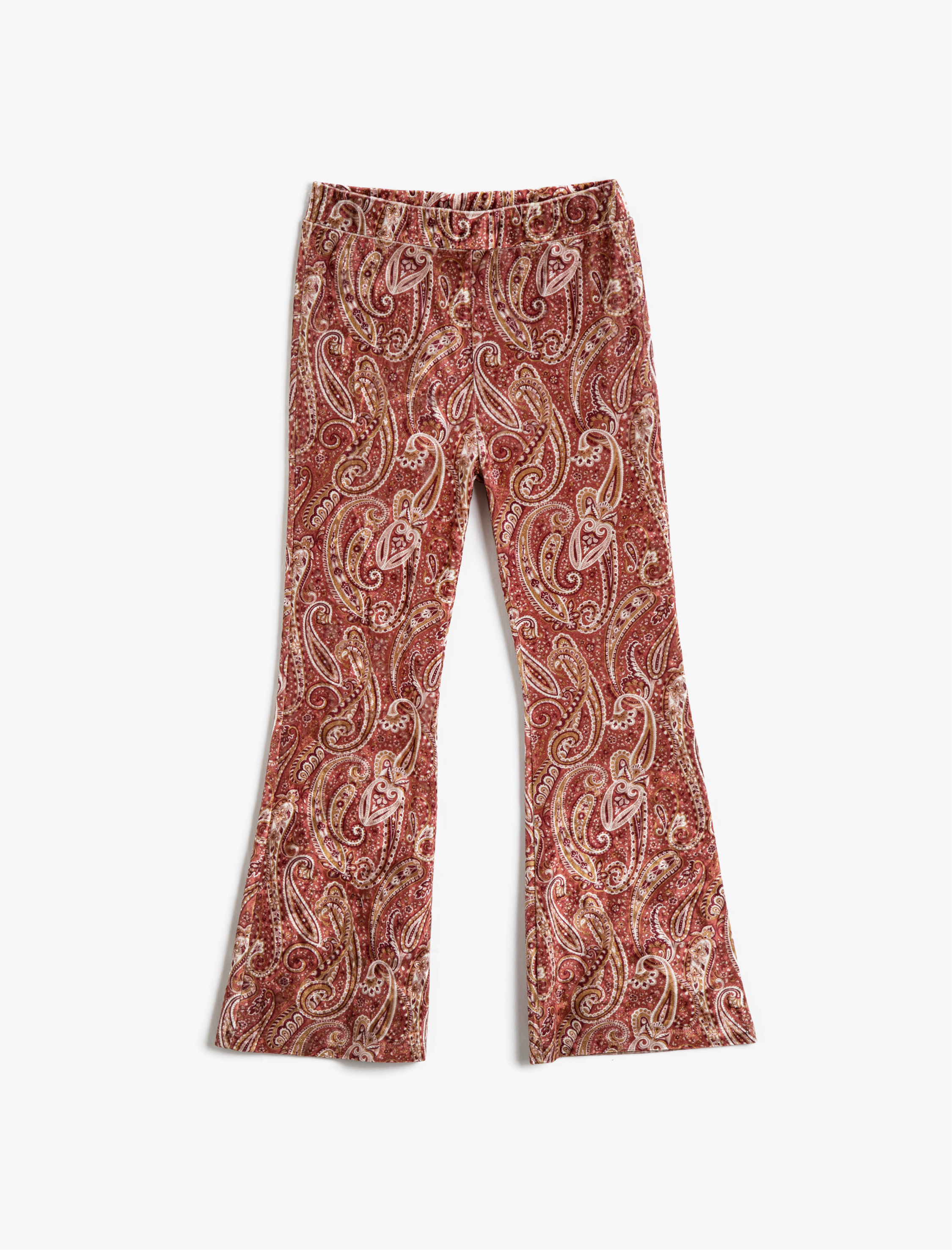  Kız Çocuk Bol Paça Pantolon Şal Desenli Beli Lastikli