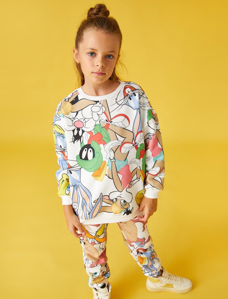  Kız Çocuk Sweat Looney Tunes Baskılı Lisanslı Bisiklet Yaka