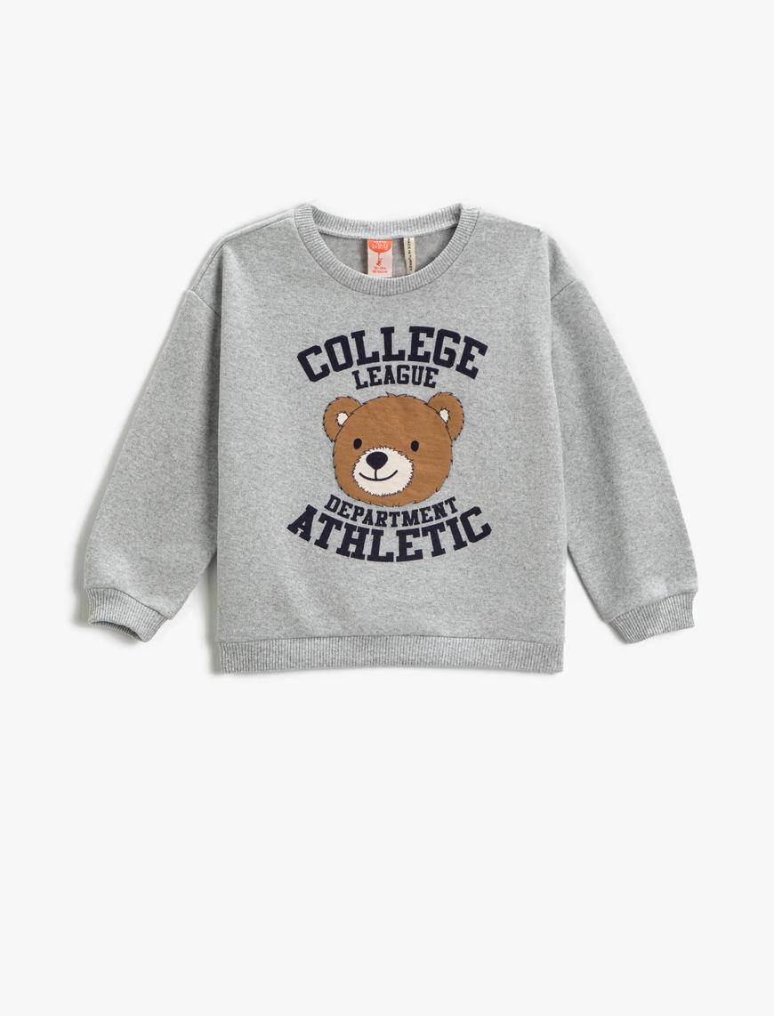  Erkek Bebek Teddy Bear Baskılı Bisiklet Yaka Sweatshirt