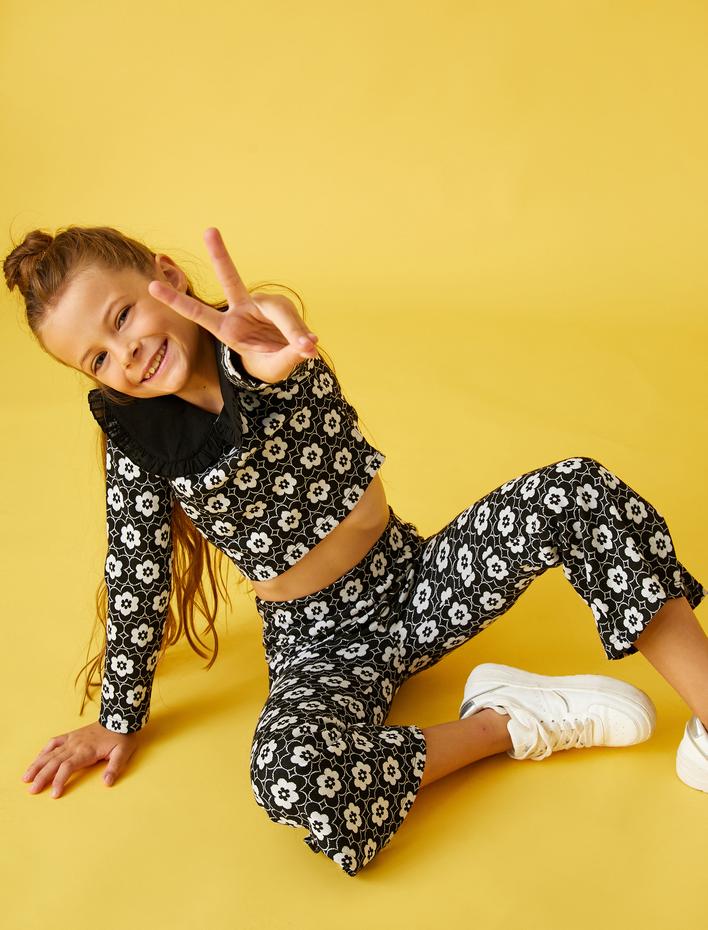 Kız Çocuk İspanyol Paça Pantolon Çiçek Desenli