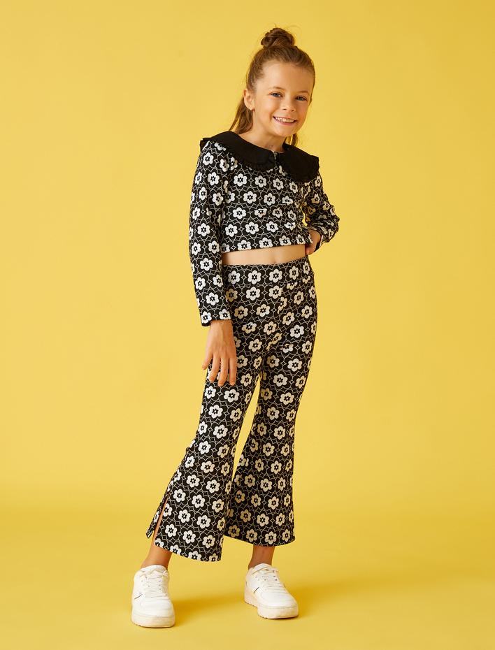 Kız Çocuk İspanyol Paça Pantolon Çiçek Desenli