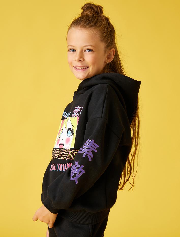 Kız Çocuk Oversize Sweatshirt Baskılı Bisiklet Yaka