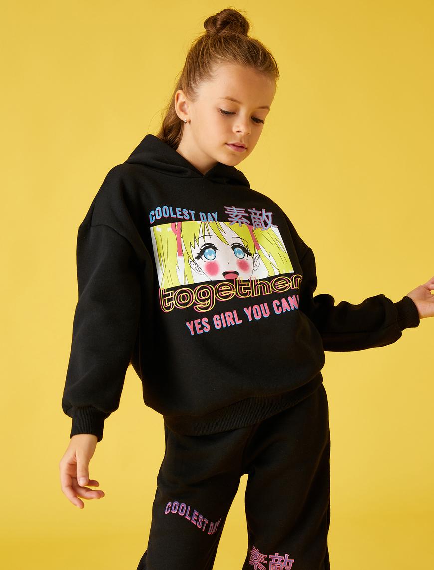  Kız Çocuk Oversize Sweatshirt Baskılı Bisiklet Yaka