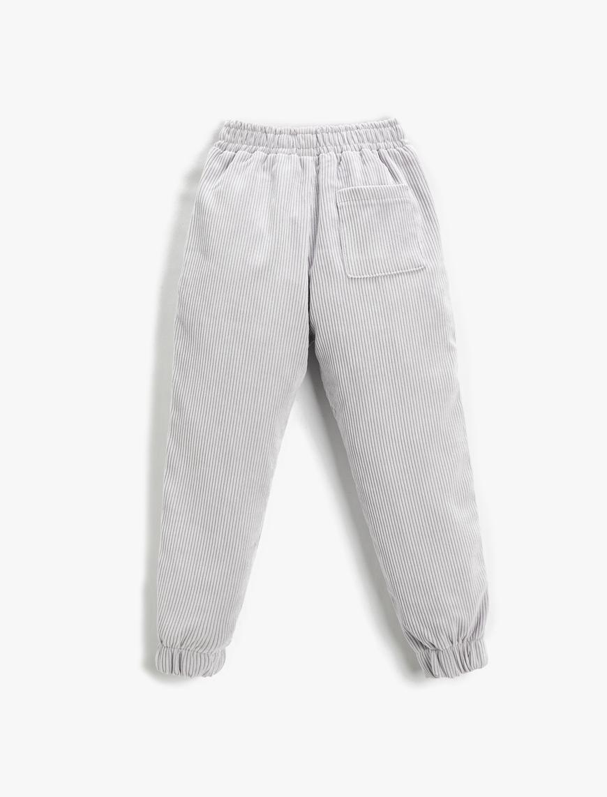  Kız Çocuk Basic Fitilli Kadife Jogger Pantolon Cepli