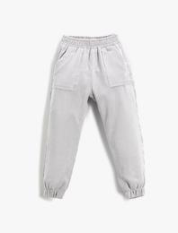 Basic Fitilli Kadife Jogger Pantolon Cepli
