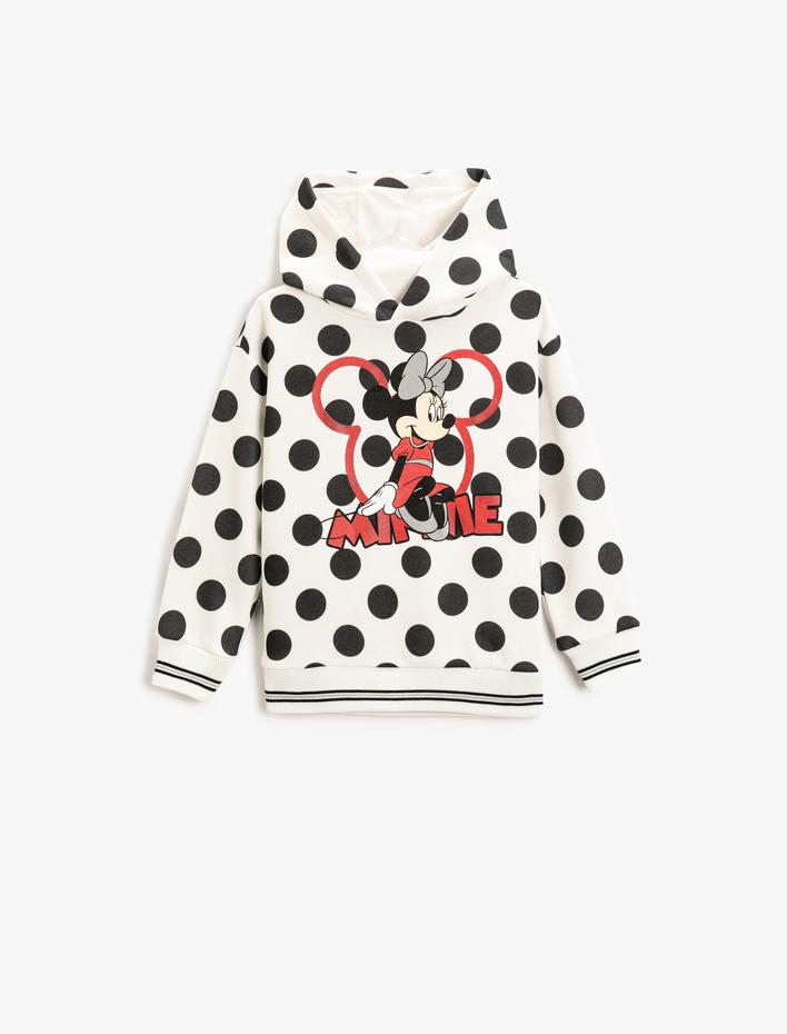 Kız Çocuk Minnie Mouse Baskılı Kapüşonlu Sweatshirt Lisanslı Şardonlu