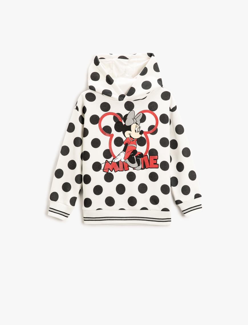  Kız Çocuk Minnie Mouse Baskılı Kapüşonlu Sweatshirt Lisanslı Şardonlu