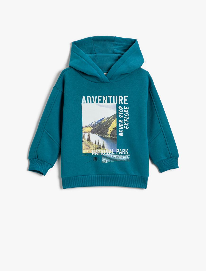  Erkek Çocuk Baskılı Kapüşonlu Sweatshirt