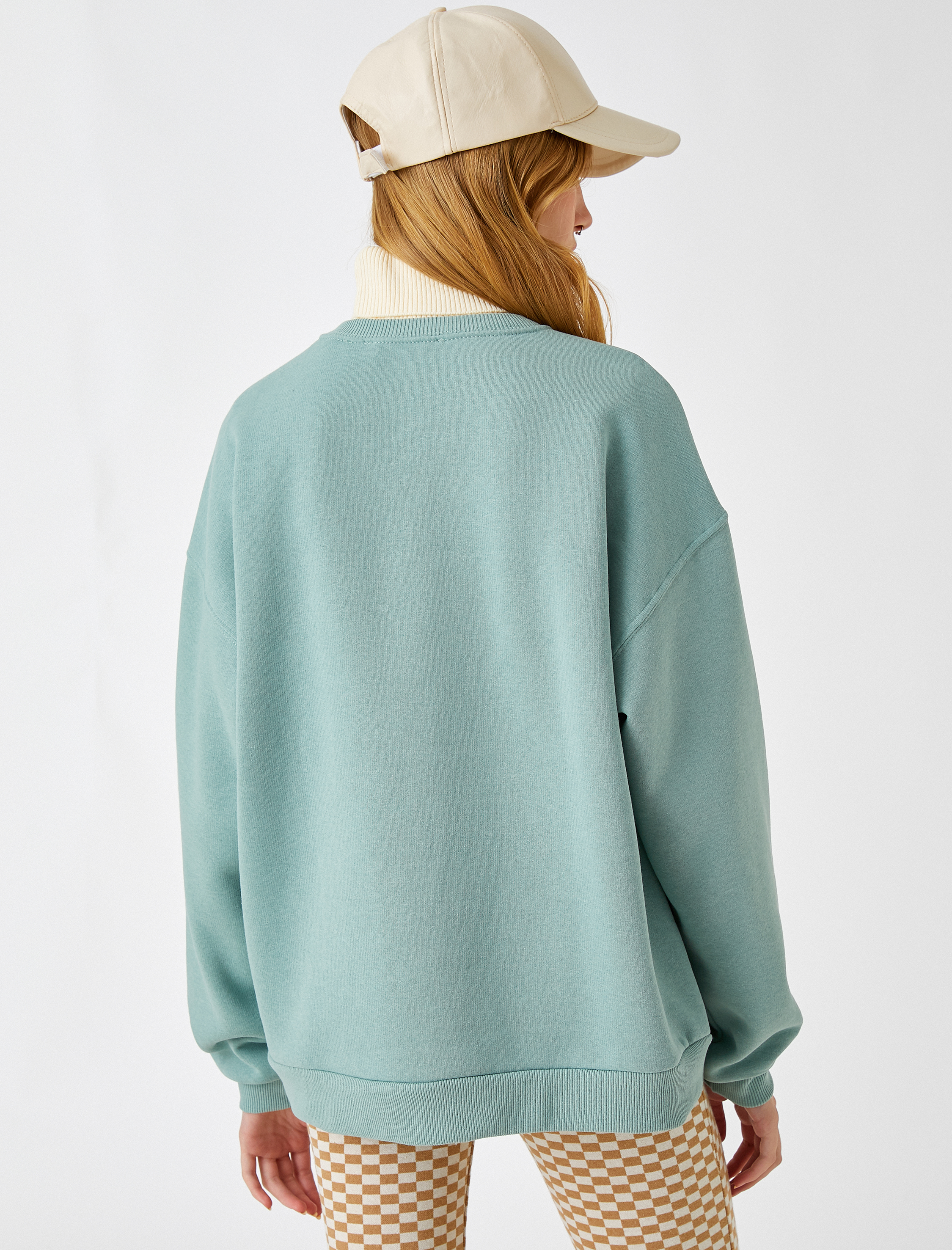   Oversize Sweatshirt Dik Yaka Baskılı İçi Polarlı