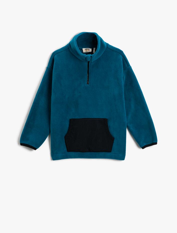 Erkek Çocuk Polar Basic Sweatshirt Dik Yaka Fermuarlı
