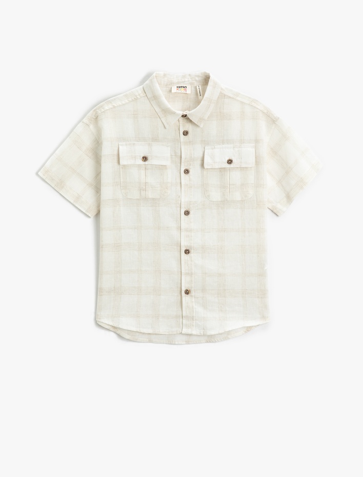 Erkek Çocuk Keten Karışımlı Kısa Kollu Gömlek Cepli